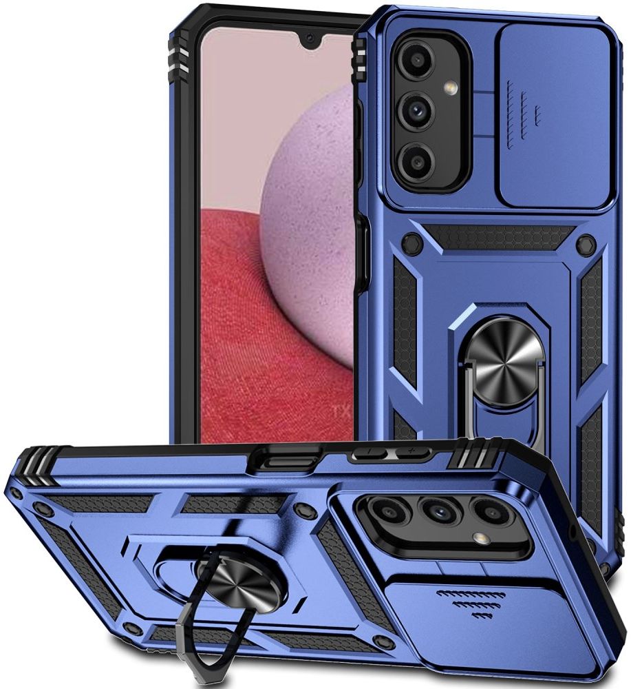 Samsung Galaxy A14 Hoesje met Magnetische Kickstand Ring Blauw afbeelding 1