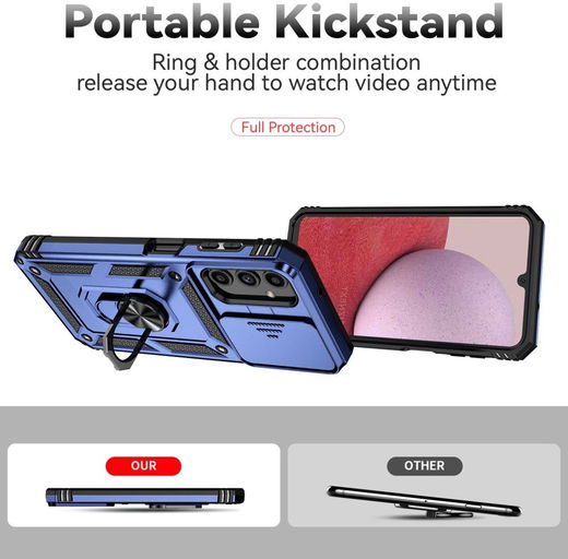 Samsung Galaxy A14 Hoesje met Magnetische Kickstand Ring Blauw afbeelding 3