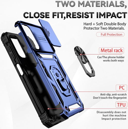 Samsung Galaxy A14 Hoesje met Magnetische Kickstand Ring Blauw afbeelding 5