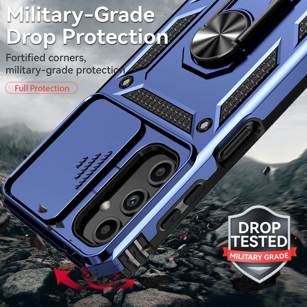 Samsung Galaxy A14 Hoesje met Magnetische Kickstand Ring Blauw afbeelding 7