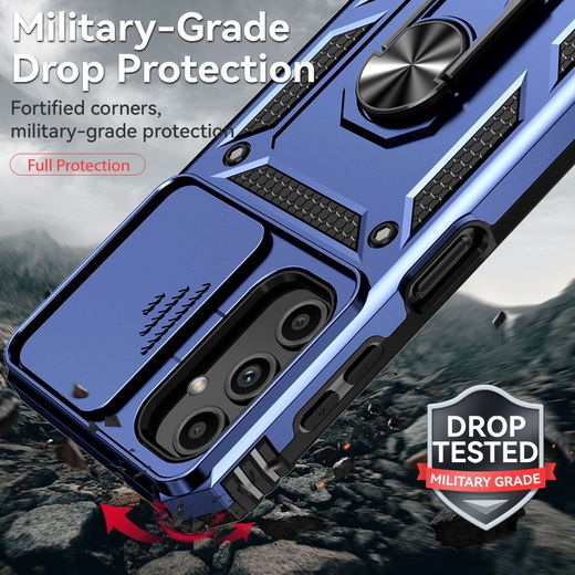 Samsung Galaxy A14 Hoesje met Magnetische Kickstand Ring Blauw afbeelding 7