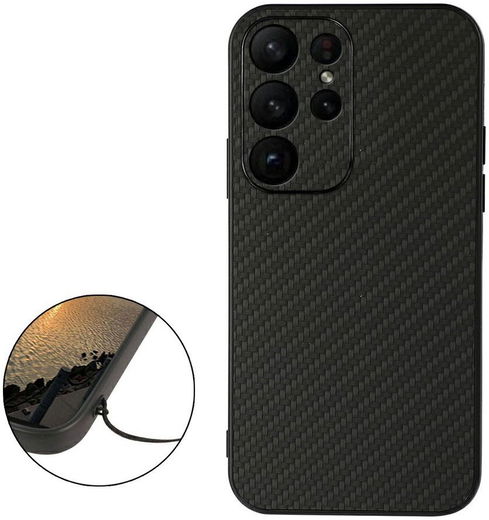 Samsung Galaxy S23 Ultra Hoesje Carbon Fiber Back Cover Zwart afbeelding 2