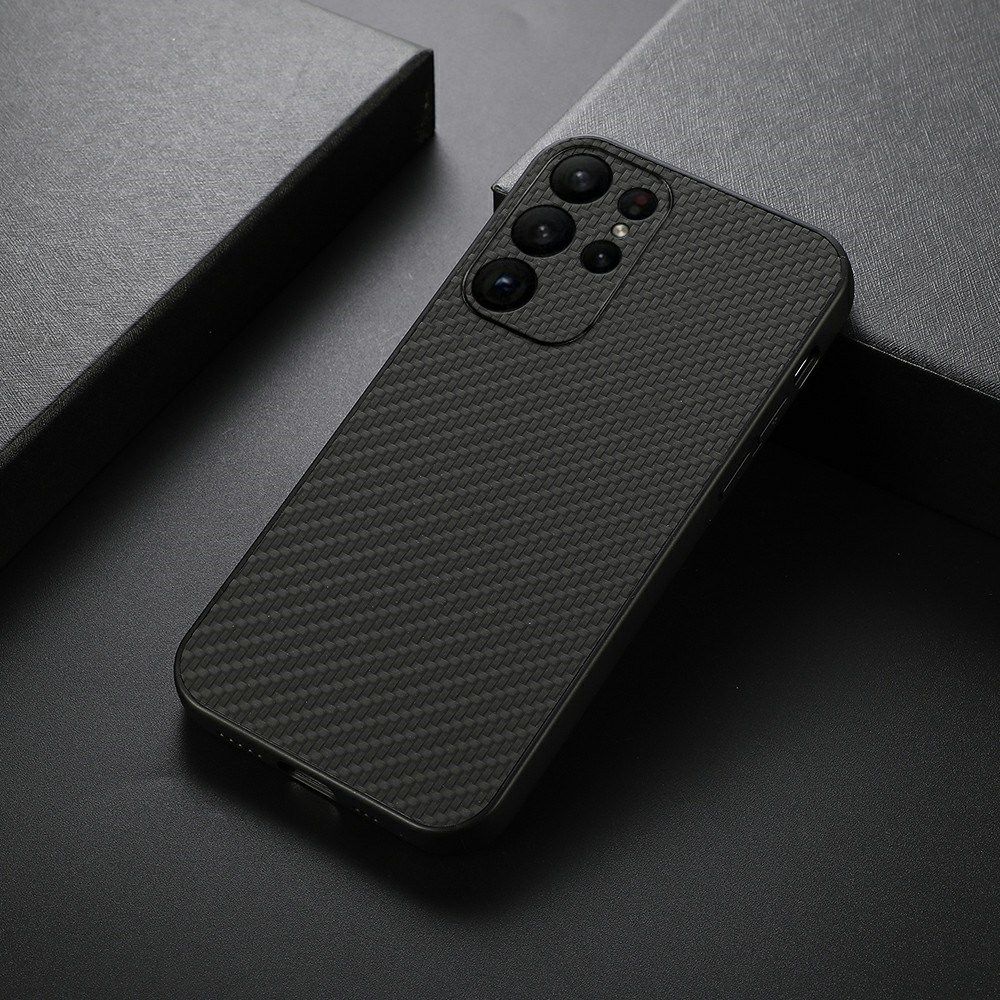Samsung Galaxy S23 Ultra Hoesje Carbon Fiber Back Cover Zwart afbeelding 3