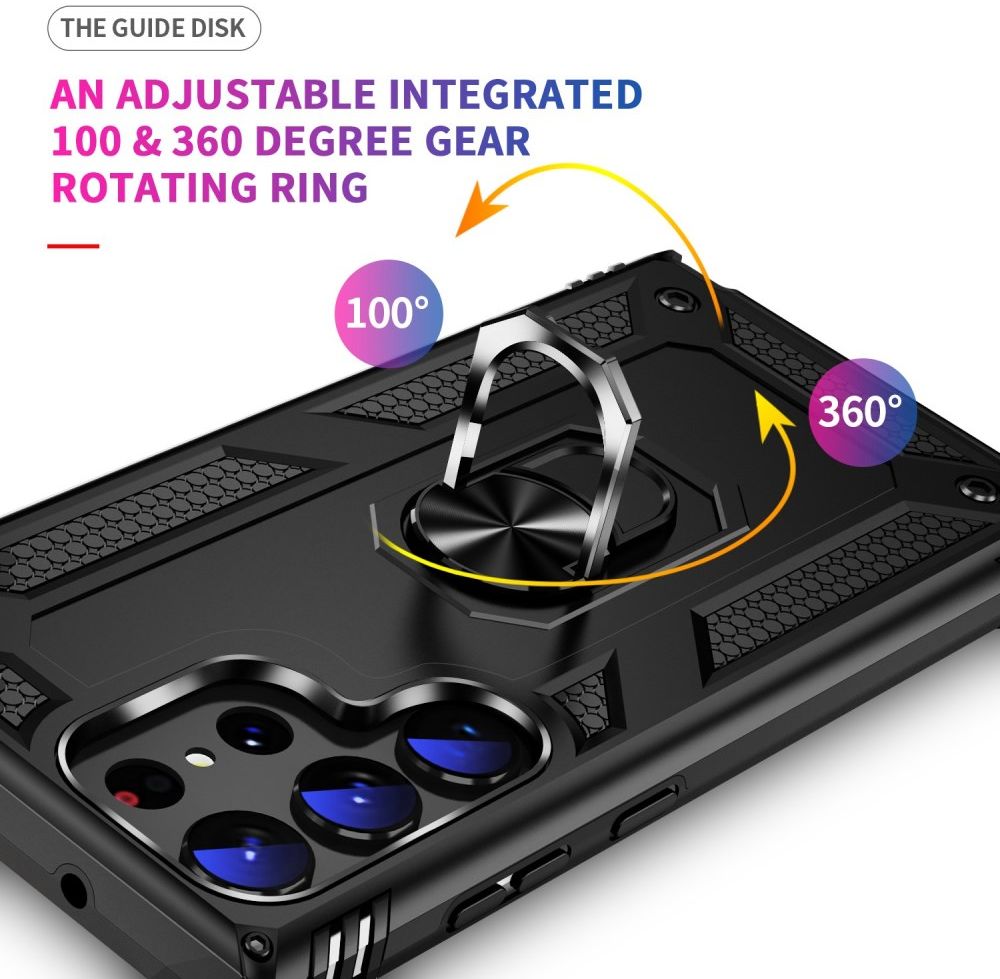 Samsung Galaxy S23 Ultra Hoesje met Magnetische Kickstand Ring Zwart afbeelding 3