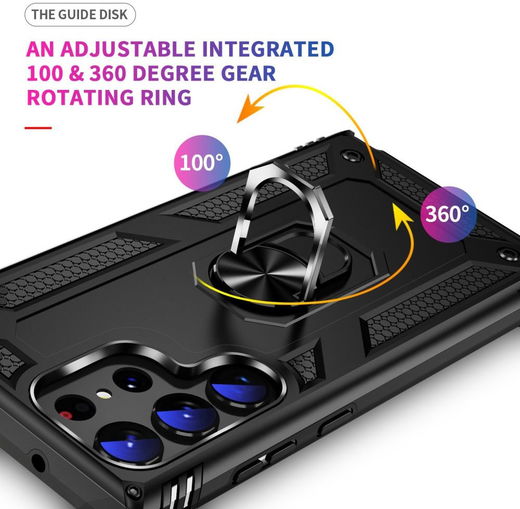 Samsung Galaxy S23 Ultra Hoesje met Magnetische Kickstand Ring Zwart afbeelding 3