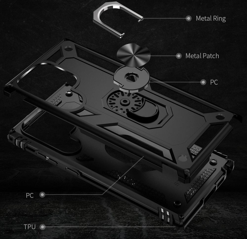 Samsung Galaxy S23 Ultra Hoesje met Magnetische Kickstand Ring Zwart afbeelding 4