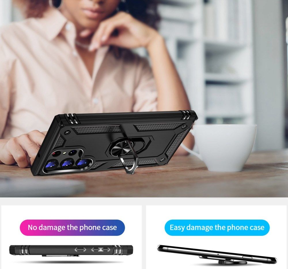 Samsung Galaxy S23 Ultra Hoesje met Magnetische Kickstand Ring Zwart afbeelding 6