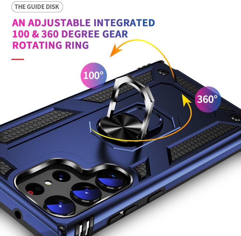 Samsung Galaxy S23 Ultra Hoesje met Magnetische Kickstand Ring Blauw afbeelding 3
