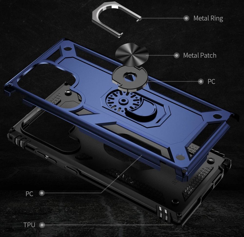 Samsung Galaxy S23 Ultra Hoesje met Magnetische Kickstand Ring Blauw afbeelding 4