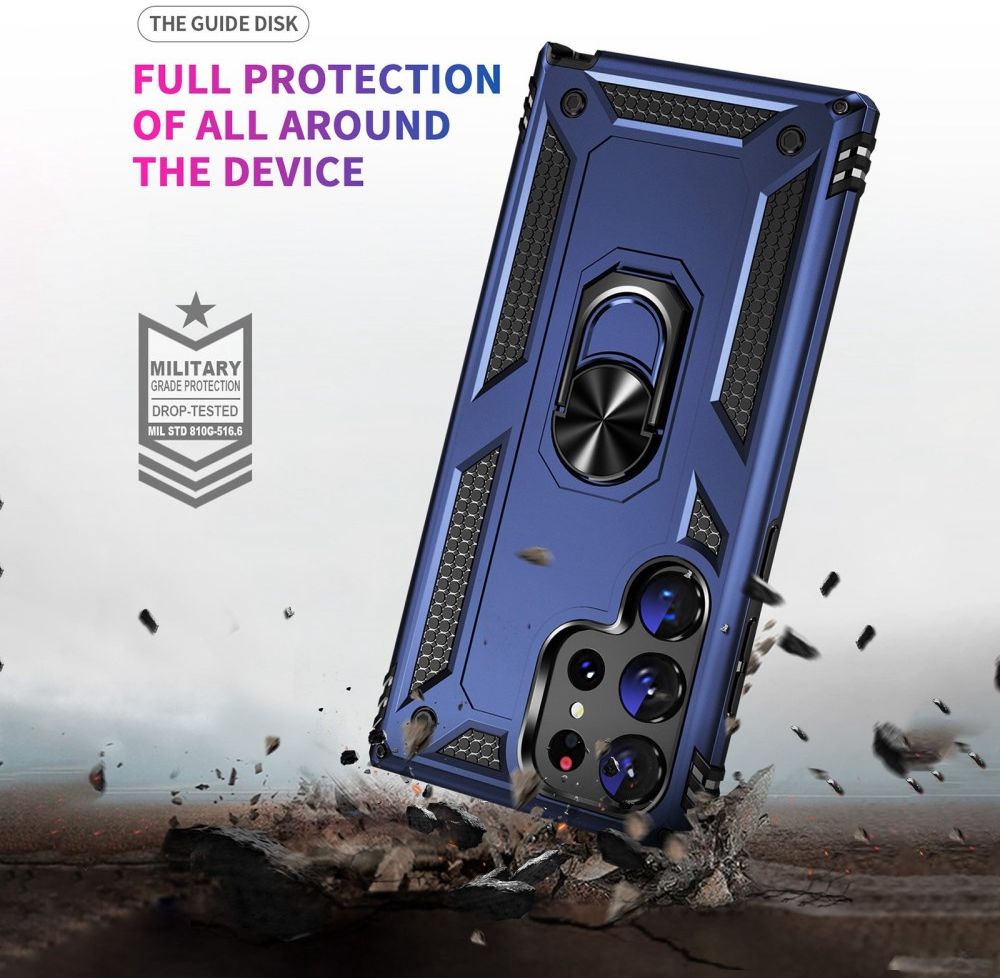 Samsung Galaxy S23 Ultra Hoesje met Magnetische Kickstand Ring Blauw afbeelding 5