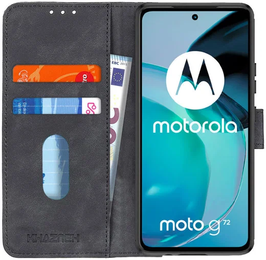 KHAZNEH Motorola  Moto G72 Hoesje Retro Wallet Book Case Zwart afbeelding 1