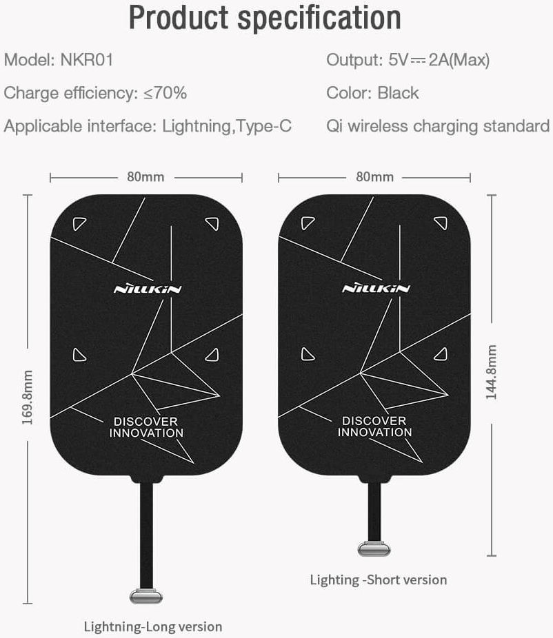 Nillkin Lightning Wireless Charging Receiver 17CM Zwart afbeelding 14