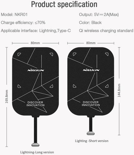 Nillkin Lightning Wireless Charging Receiver 17CM Zwart afbeelding 14