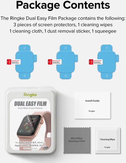 Ringke - Apple Watch 8/7 (41MM) / 4/5/6/SE (40MM) Screen Protector (3-Pack) afbeelding 11