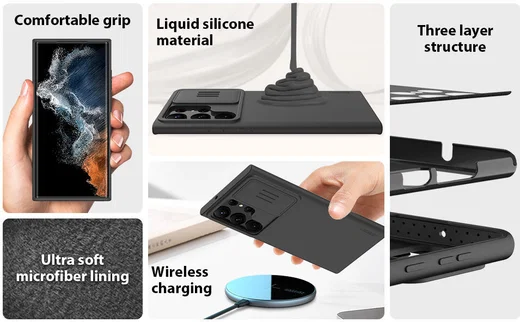 Nillkin Samsung Galaxy S23 Ultra Hoesje Siliconen Camera Slider Zwart afbeelding 6