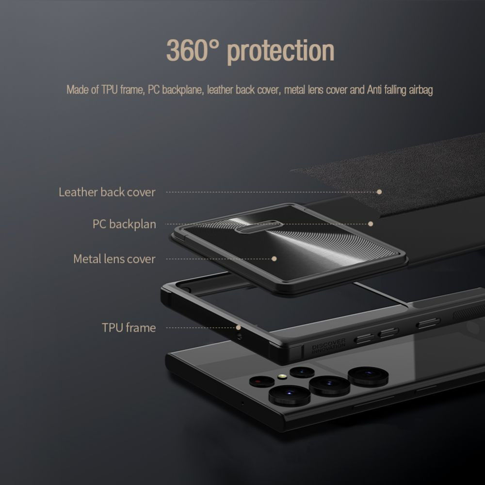 Nillkin Leather S Samsung Galaxy S23 Ultra Hoesje Camera Slider Zwart afbeelding 4