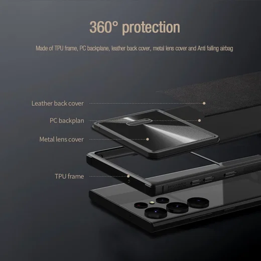 Nillkin Leather S Samsung Galaxy S23 Ultra Hoesje Camera Slider Zwart afbeelding 4