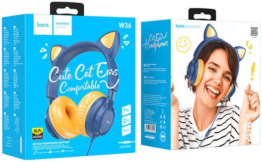 Hoco Kinder Koptelefoon Kattenoortjes met Ingebouwde Microfoon Blauw afbeelding 4