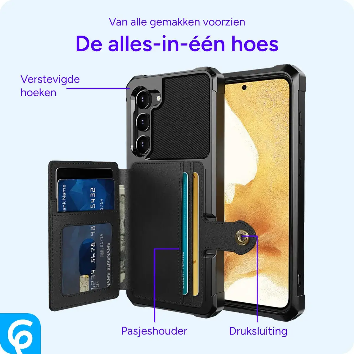 Samsung Galaxy S23 3 in 1 Back Cover Portemonnee Hoesje Zwart afbeelding 3