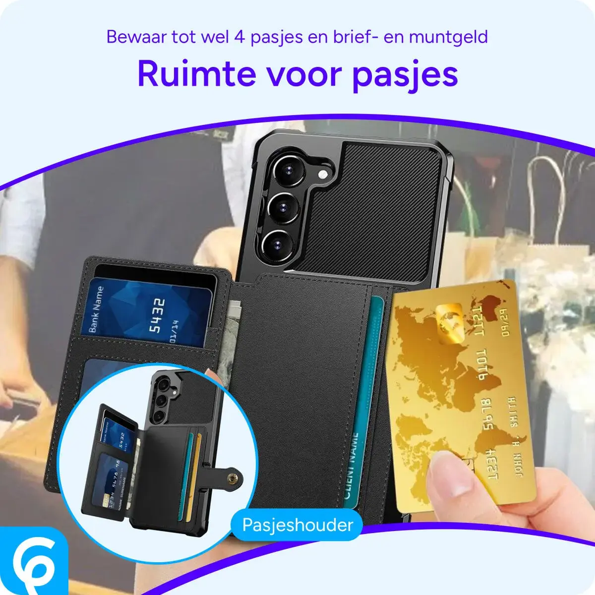 Samsung Galaxy S23 3 in 1 Back Cover Portemonnee Hoesje Zwart afbeelding 5