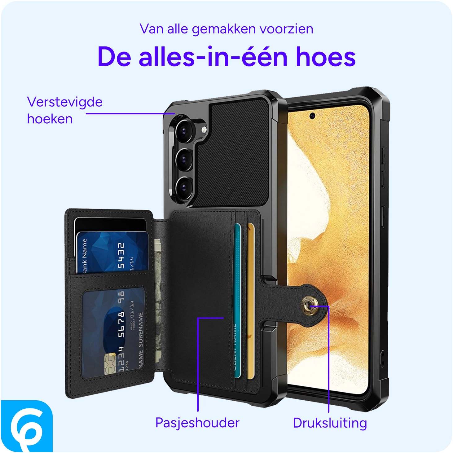 Samsung S23 Plus 3 in 1 Back Cover Portemonnee Hoesje Zwart afbeelding 5