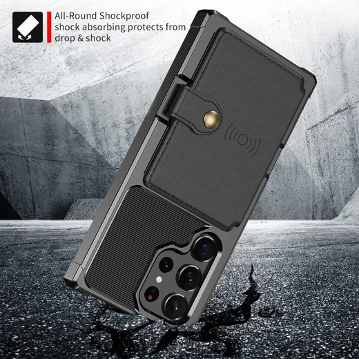 Samsung Galaxy S23 Ultra 3 in 1 Back Cover Portemonnee Hoesje Zwart afbeelding 5