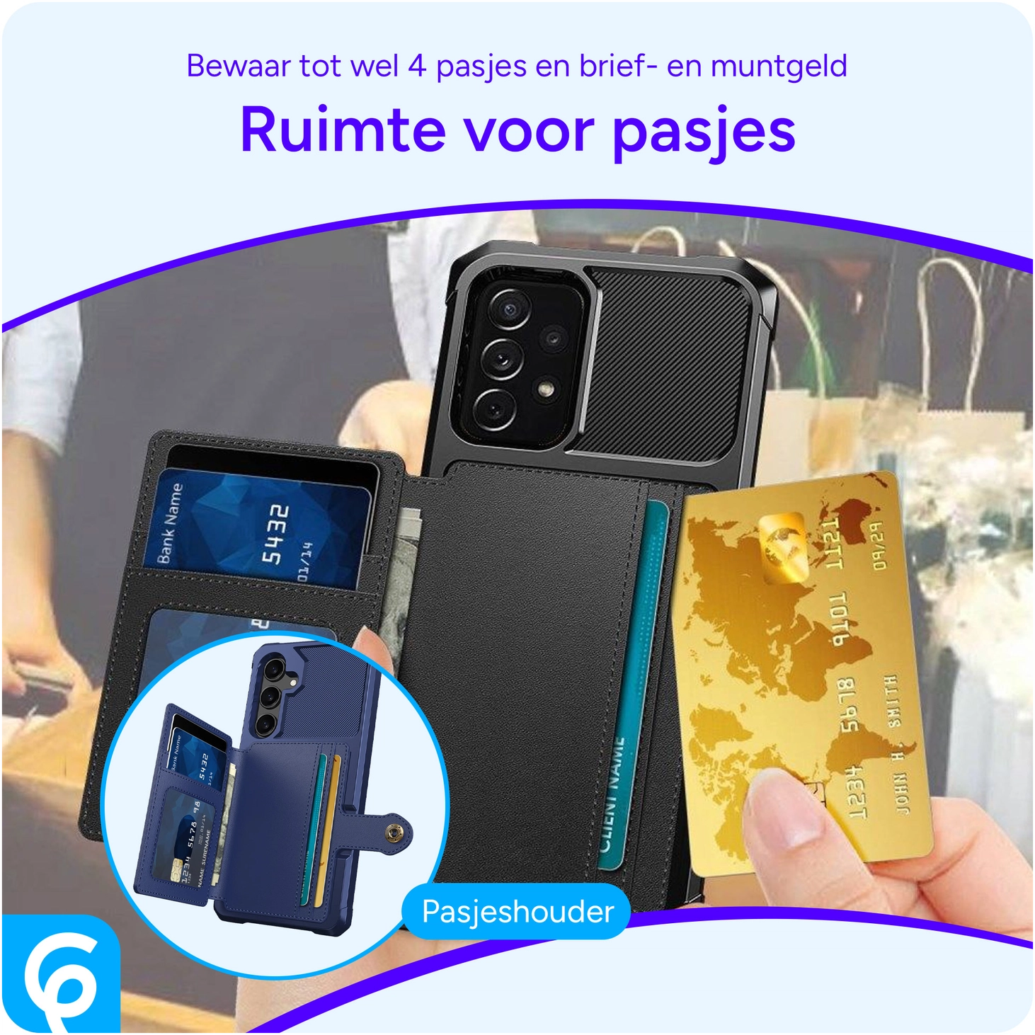 Samsung Galaxy A53 3 in 1 Back Cover Portemonnee Hoesje Zwart afbeelding 5