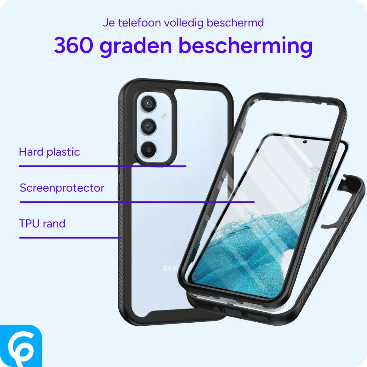 Samsung Galaxy A34 Hoesje Full Protect 360° Cover Hybride Zwart afbeelding 4