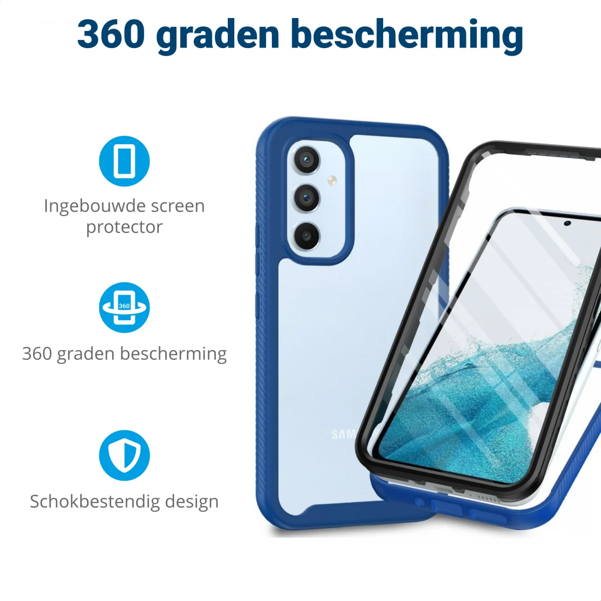 Samsung Galaxy A34 Hoesje Full Protect 360° Cover Hybride Blauw afbeelding 2