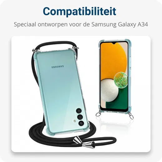 Samsung Galaxy A34 Hoesje met Koord Schokbestendig TPU Transparant afbeelding 4