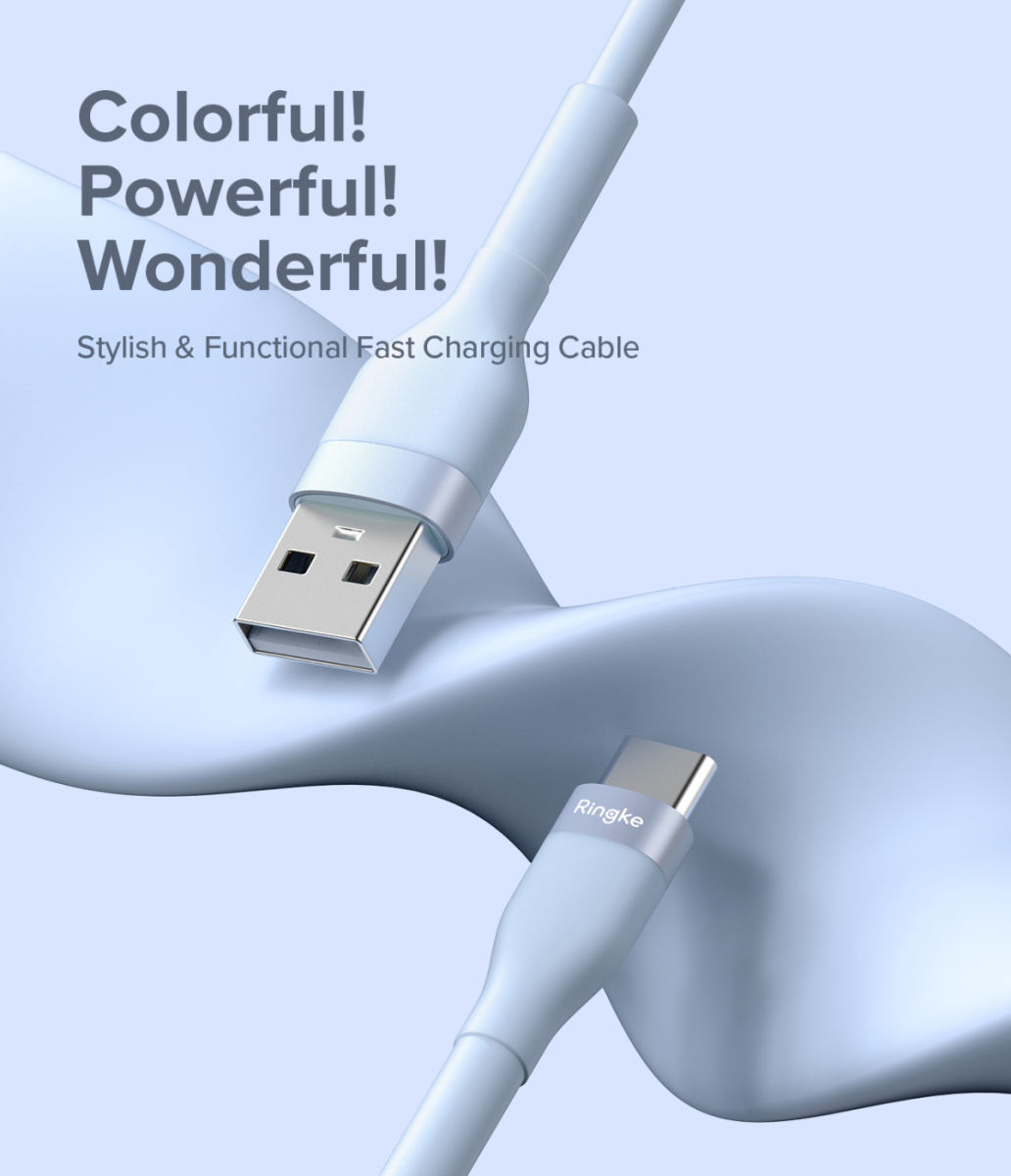 Ringke Pastel 2.4A USB 2.0 naar USB-C Snellaad Kabel 12W 2 Meter Geel afbeelding 10