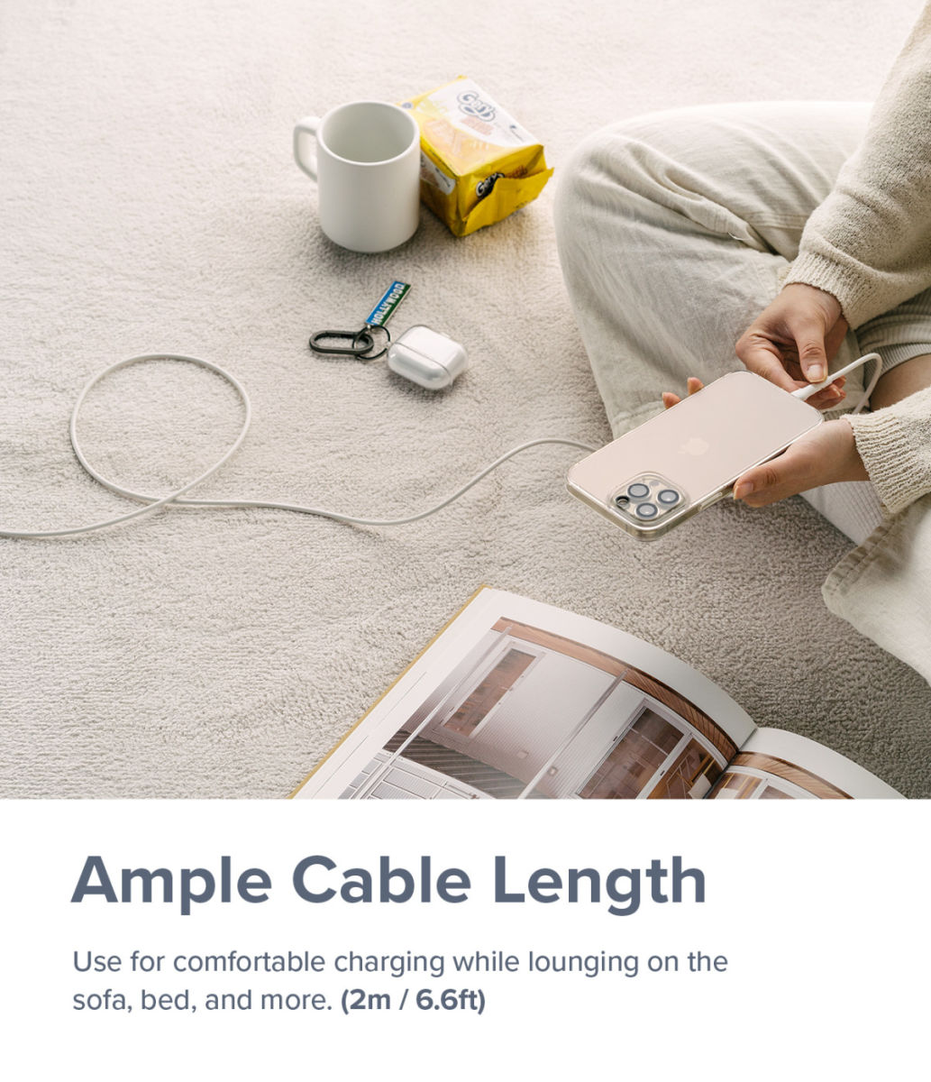 Ringke Pastel 2.4A USB 2.0 naar USB-C Snellaad Kabel 12W 2 Meter Geel afbeelding 5