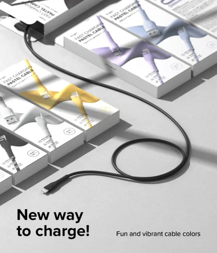 Ringke Pastel 3A USB-C Snellaad Kabel PD 3.0 en QC 3.0 60W 1.2M Zwart afbeelding 7