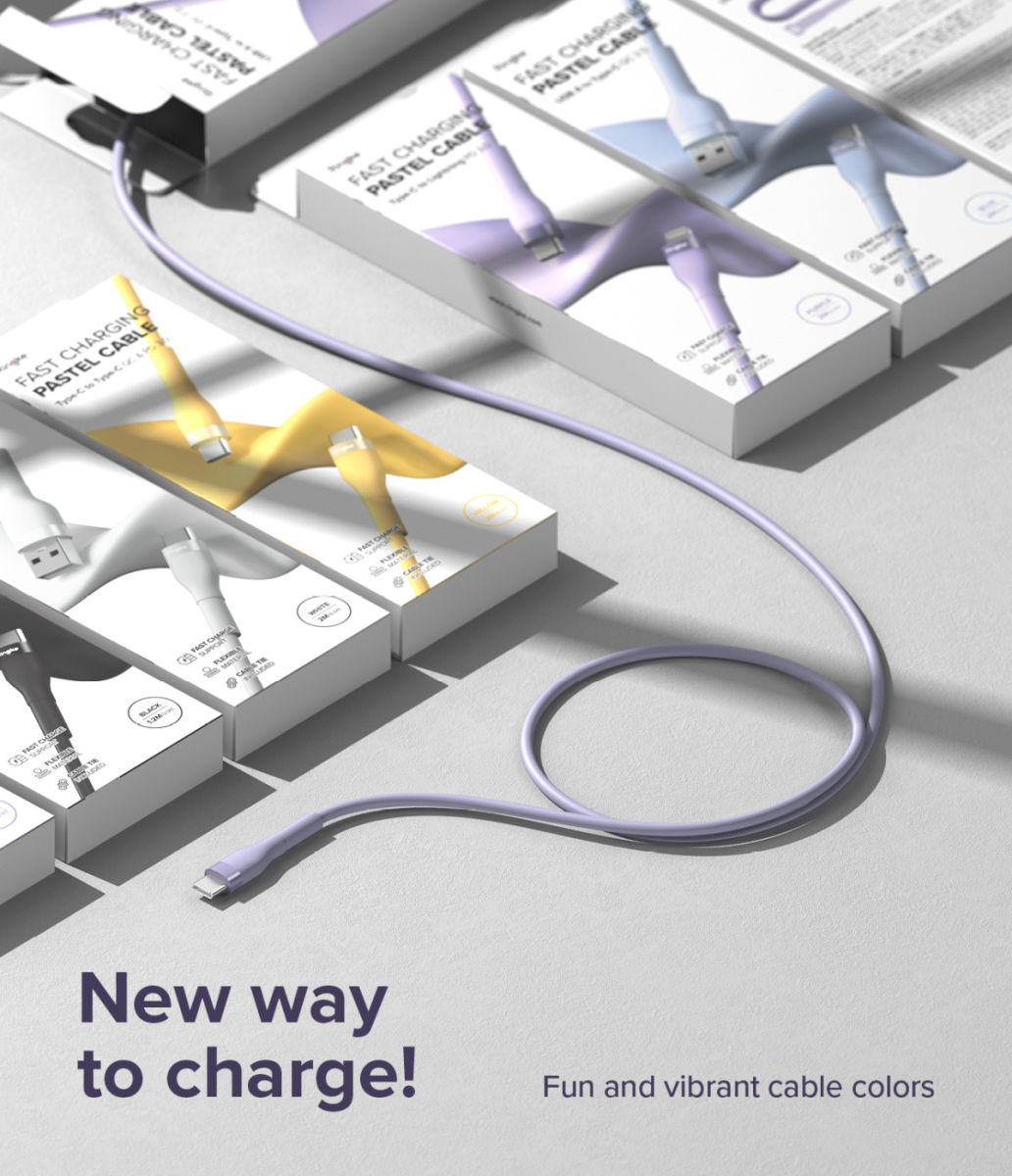 Ringke Pastel 3A USB-C Snellaad Kabel PD 3.0 en QC 3.0 60W 2M Paars afbeelding 9