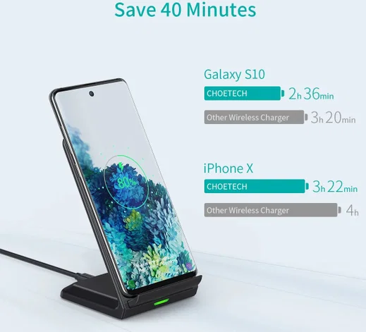 Choetech Wireless Charging Stand Bureau Houder 10W Zwart/Wit (2-Pack) afbeelding 3