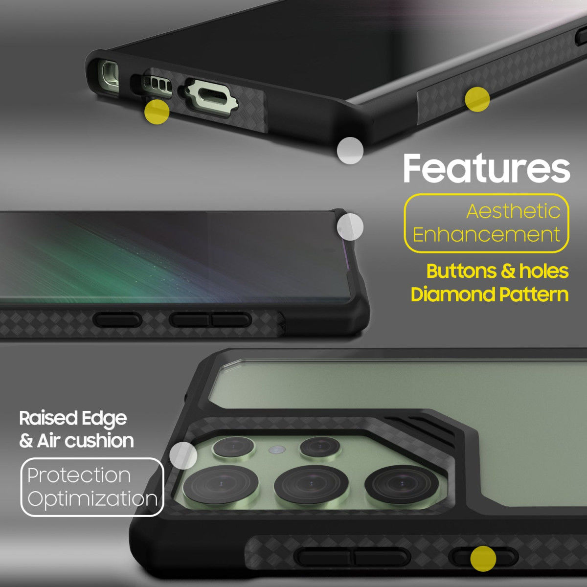 Whitestone Samsung Galaxy S23 Ultra Hoesje Hybride Back Cover Zwart afbeelding 4