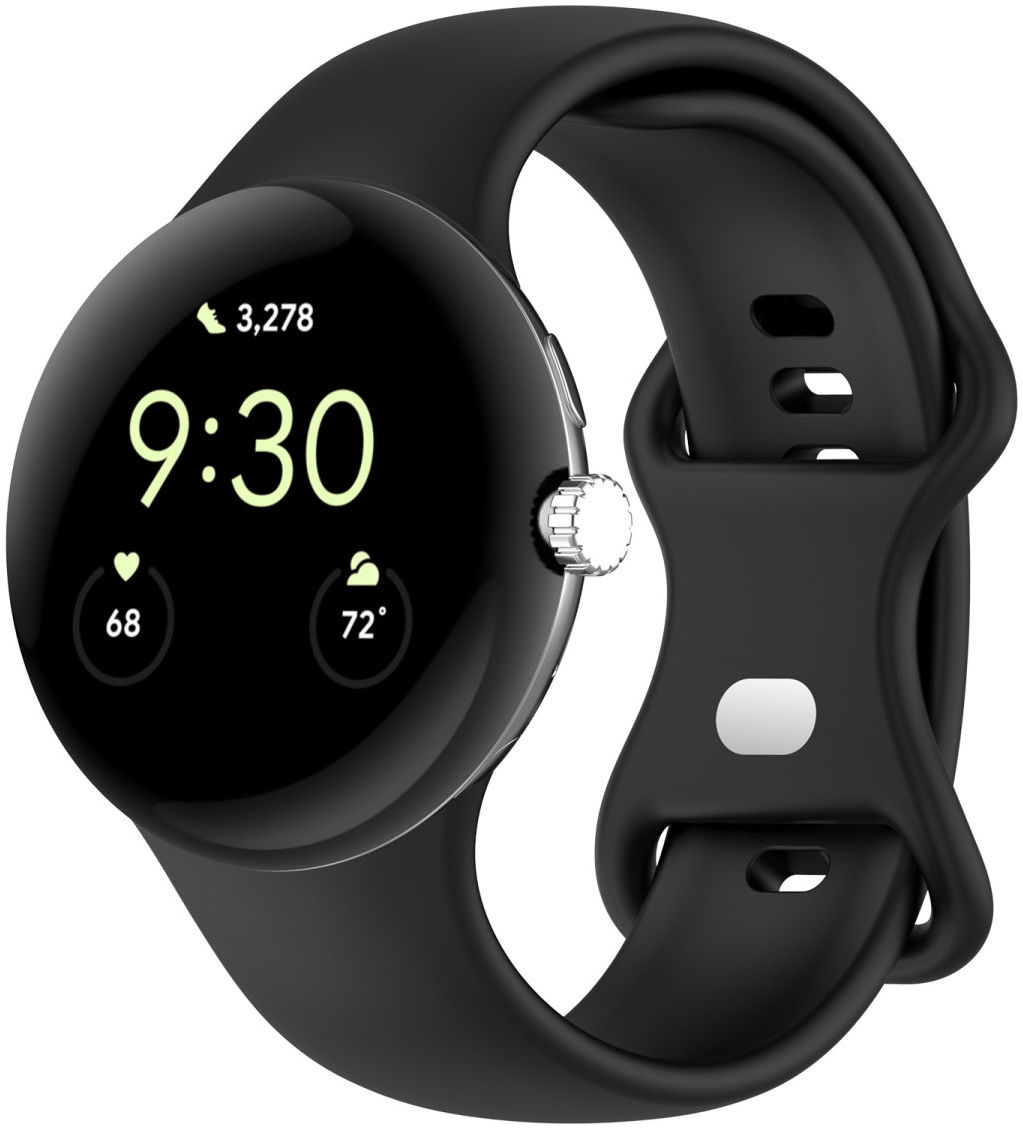 Google Pixel Watch / Watch 2 Bandje Siliconen Drukknoop Sluiting Zwart afbeelding 1