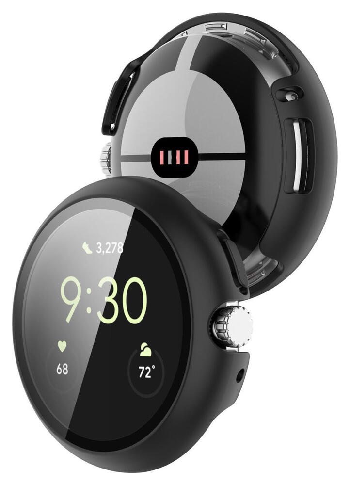 Google Pixel Watch / Watch 2 Hoesje Bumper Tempered Glass Zwart afbeelding 2