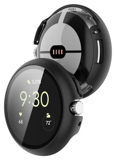 Google Pixel Watch / Watch 2 Hoesje Bumper Tempered Glass Zwart afbeelding 2