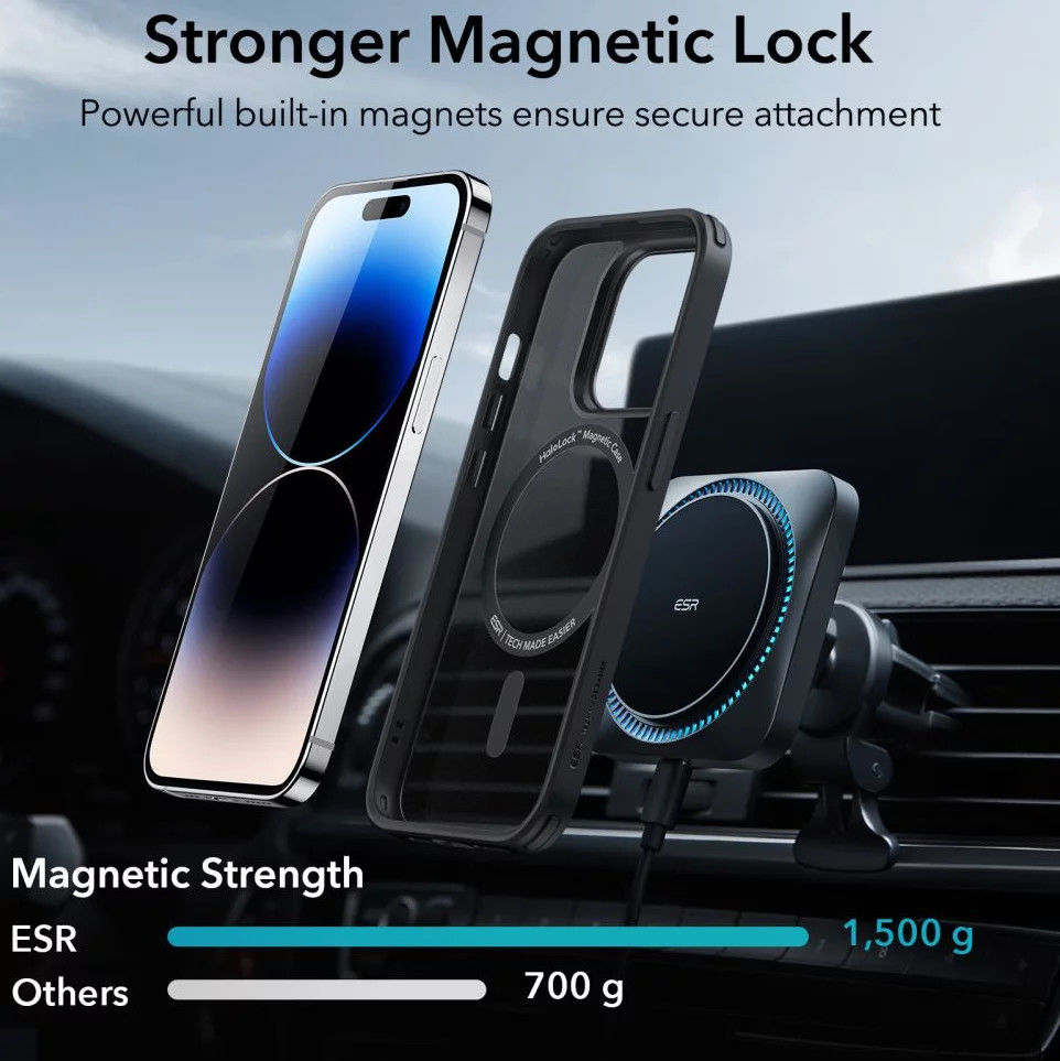 ESR Classic Hybrid HaloLock iPhone 14 Pro Hoesje MagSafe Matte Zwart afbeelding 4