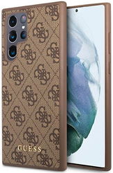 Guess Samsung Galaxy S23 Ultra Hoesje Hard Case 4G Logo Metal Bruin afbeelding