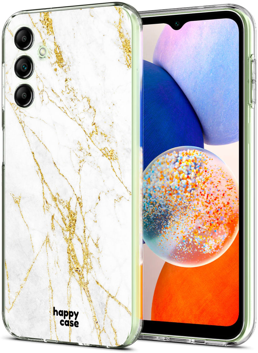 HappyCase Samsung Galaxy A14 Hoesje Flexibel TPU Wit Marmer Print afbeelding 2