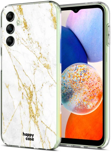 HappyCase Samsung Galaxy A14 Hoesje Flexibel TPU Wit Marmer Print afbeelding 2