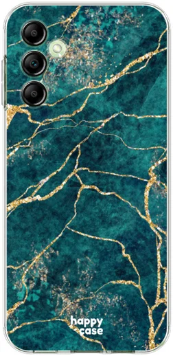 HappyCase Samsung Galaxy A14 Hoesje Flexibel TPU Aqua Marmer Print afbeelding 1