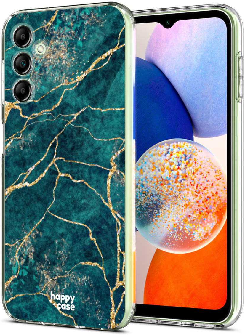 HappyCase Samsung Galaxy A14 Hoesje Flexibel TPU Aqua Marmer Print afbeelding 2