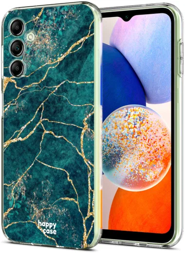 HappyCase Samsung Galaxy A14 Hoesje Flexibel TPU Aqua Marmer Print afbeelding 2