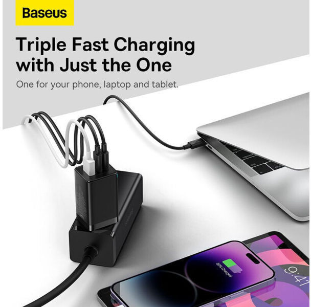 Baseus GaN5 Pro Snellader 65W PD 3.0 + 100W USB-C Kabel 1M Wit afbeelding 2