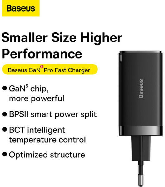 Baseus GaN5 Pro Snellader 65W PD 3.0 + 100W USB-C Kabel 1M Wit afbeelding 4