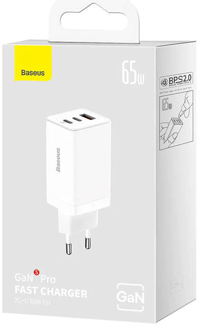 Baseus GaN5 Pro Snellader 65W PD 3.0 + 100W USB-C Kabel 1M Wit afbeelding 10