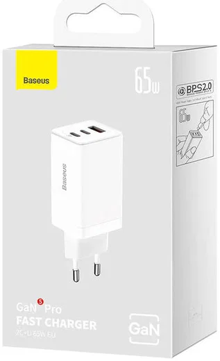 Baseus GaN5 Pro Snellader 65W PD 3.0 + 100W USB-C Kabel 1M Wit afbeelding 10